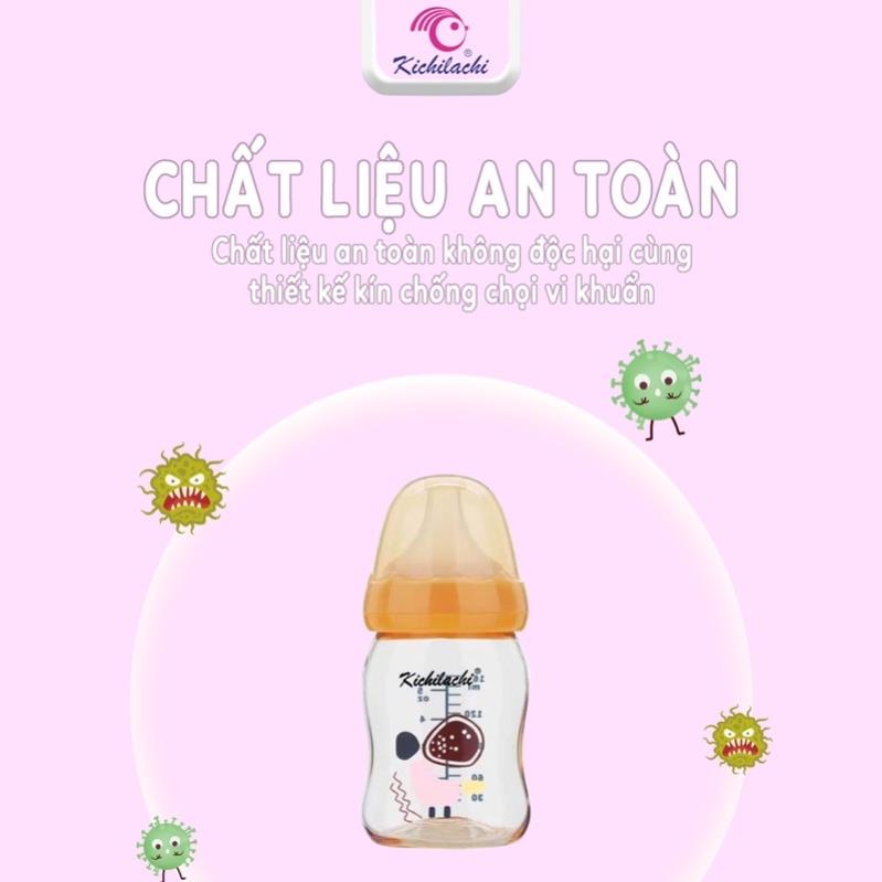 Bình Sữa Cổ Rộng Kichilachi Ppsu 160ml/260ml Núm Ti Siêu Mềm Lý Tưởng Cho Bé Tập Bú Bình [ KÈM NÚM TI ]