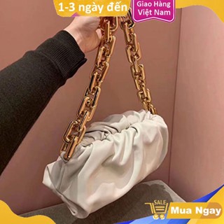 Túi Kẹp Nách Nữ Dây Xích Nhựa Vàng Bản To Hình Đám Mây Da PU Mềm Mịn Cao Cấp Cá Tính Nhiều Màu