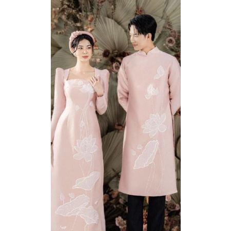 Áo dài tết hỏi cưới hoa sen