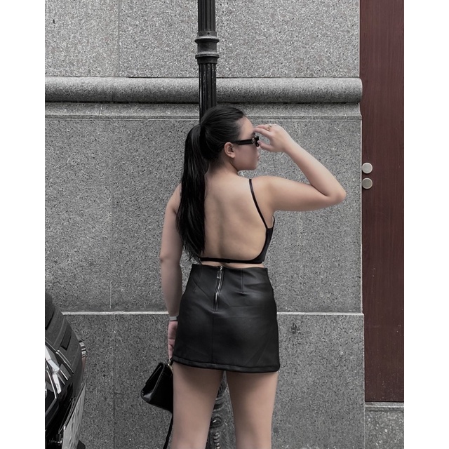 Chân váy da basic y2k Chlisty PU Leather Skirt co giãn 4 chiều dành cho nữ 40kg-80kg