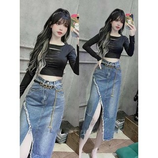 chân Váy bò dài kèm đai( có cả set áo len)
