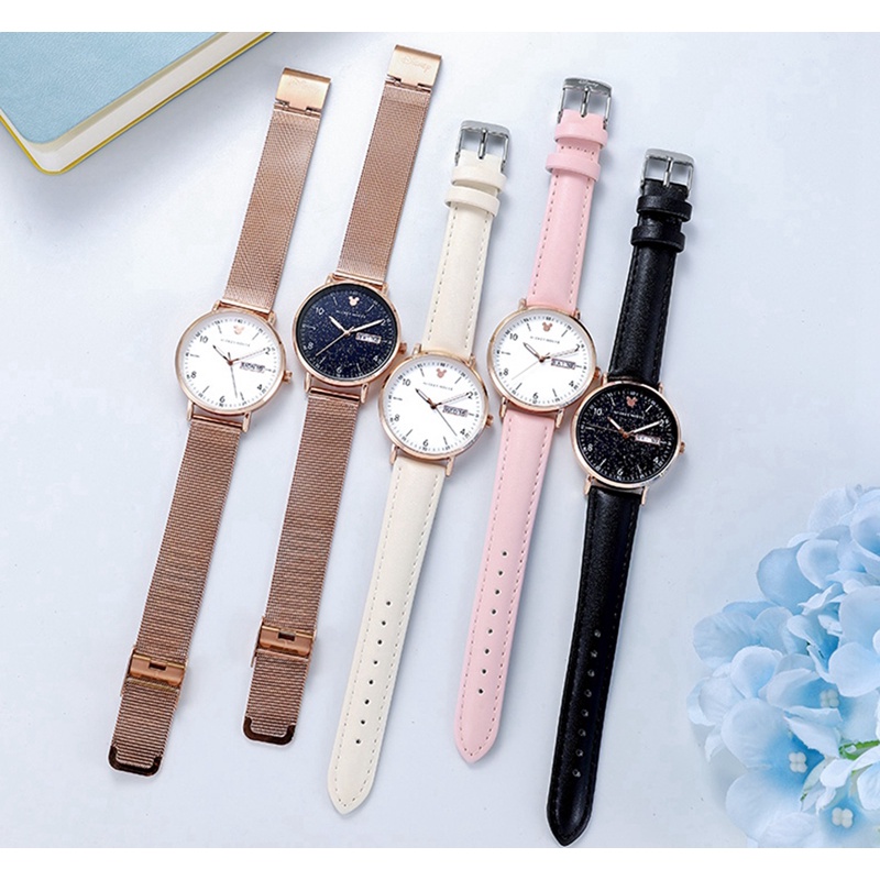 Đồng Hồ Đeo Tay disney Có Lịch Dành Cho Nữ | Đồng Hồ quartz Dây Da Cho Nữ