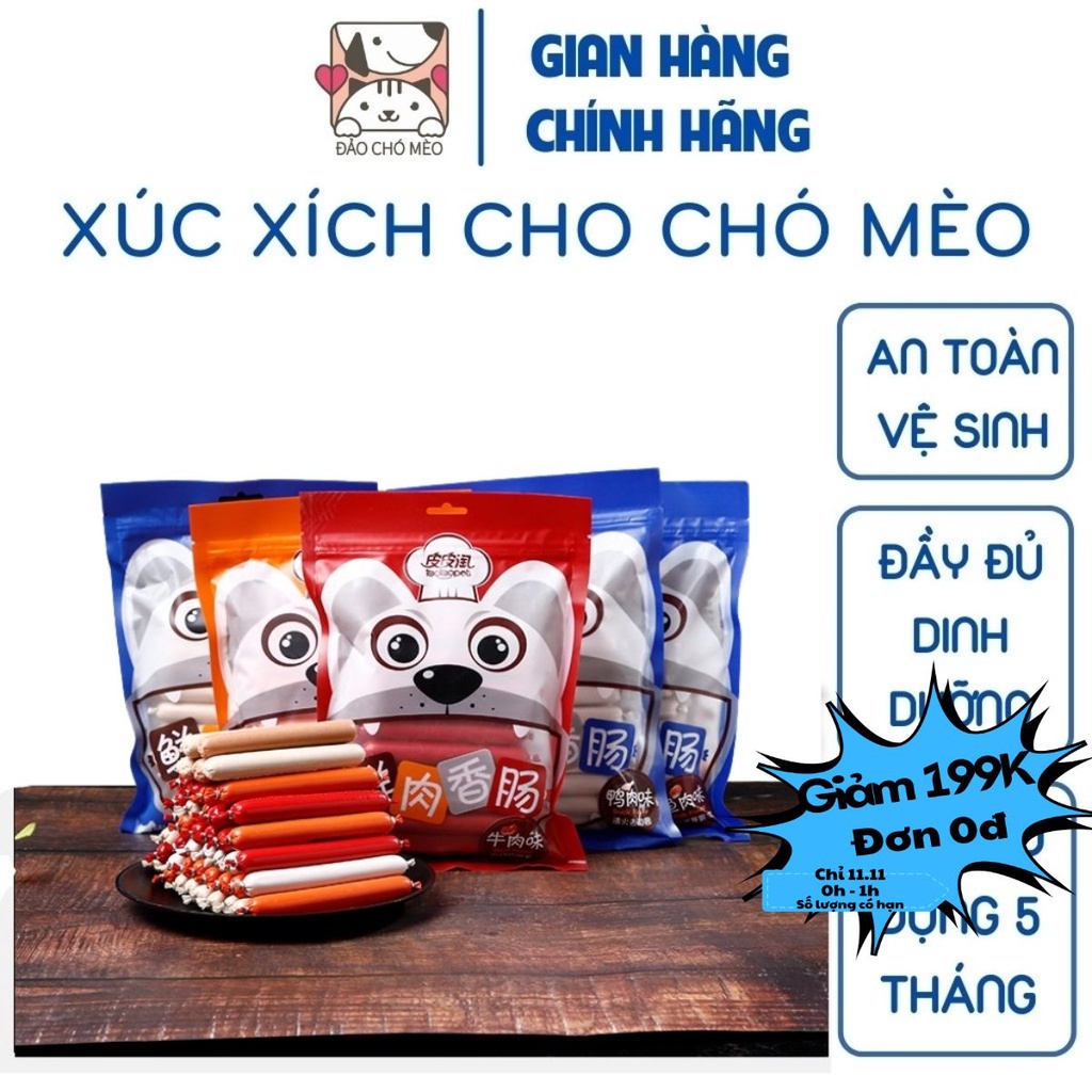 Xúc xích chó mèo có thể ăn liền đồ ăn vặt chó mỗi cây 15gr Túi 30 chiếc - Đảo Chó Mèo