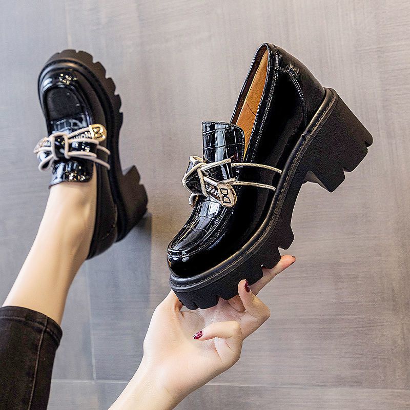 Giày Lười Da Đế Dày 8cm Thắt Nơ Xinh Xắn Phong Cách Anh Quốc 2022 Cho Bạn Gái