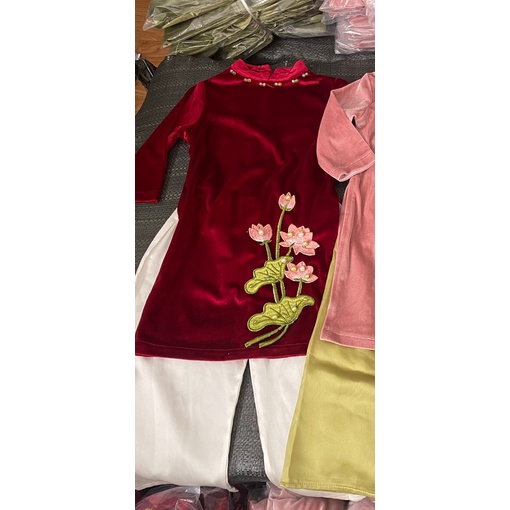 Set áo dài hoa sen nhung siêu hot 2023 size 9-20kg