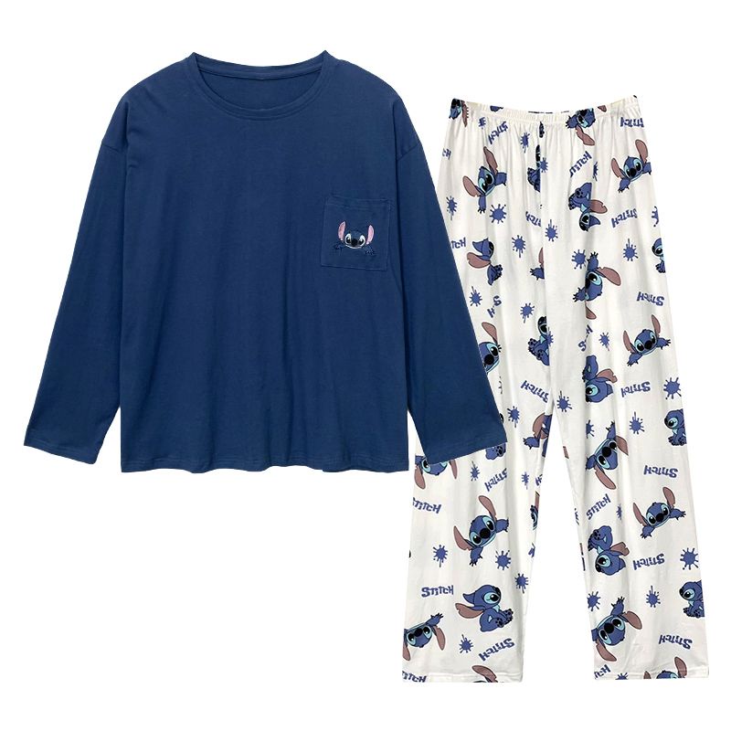 Bộ Đồ Ngủ In Hoạt Hình Stitch Phong Cách Nhật Bản Dễ Thương Thời Trang Xuân Thu Cho Nữ