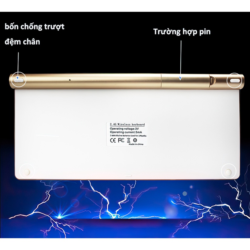 Bộ bàn phím và chuột không dây 2.4G，Mỏng và nhẹ bàn phím bluetooth，Bàn phím không dây cao cấp，dùng cho laptop, PC, Smart