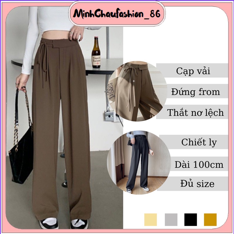 Quần Ống Rộng Nữ Lưng Cao Thắt Dây Nơ Một Bên Chất Vải Cao Cấp Quần Ống Suông Culottes Đi Học Đi Làm Siêu Đẹp
