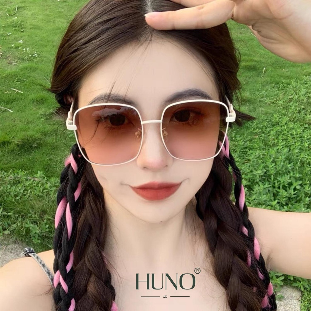 Kính mát nữ cao cấp 2023 gọng kim loại kết hợp với 5 tone màu trẻ trung cá tính HUNO - KR27