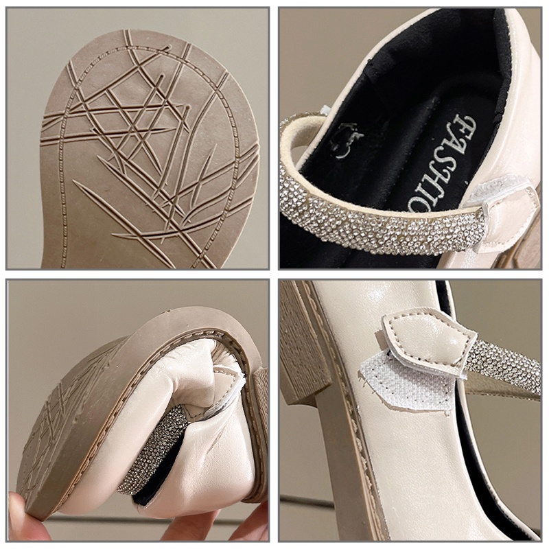 Giày mary jane IQ ANGEL da đế mềm quai đính đá phong cách Anh Quốc xinh xắn thời trang dành cho bé gái