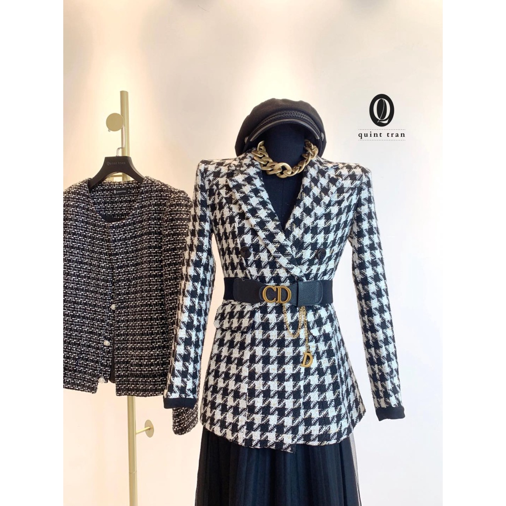 Áo khoác dạ tweed nanh sói đen