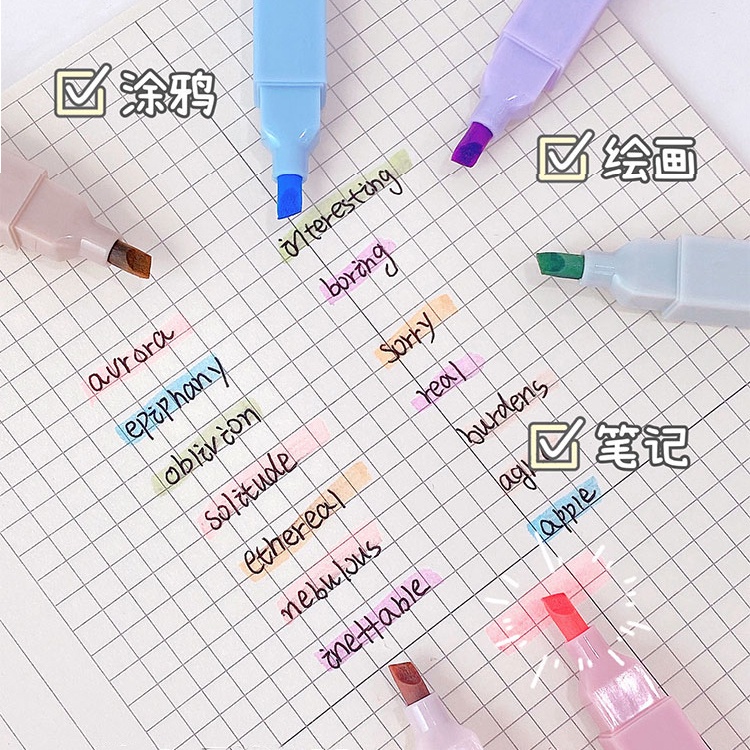 Y&X Bút highlight pastel 2 đầu , bút đánh dấu nhớ dòng morandi trang trí sổ bullet journal văn phòng phẩm/bút highlight đầu tròn