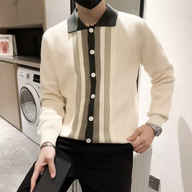 Áo Sơ Mi Dệt Kim Kẻ Sọc Dáng Ôm Phong Cách Hàn Quốc Thời Trang Cho Nam Simple Fashion áo nam đẹp áo sơ mi nam dài tay bigsize Hàn Quốc áo kiểu nam from rộng