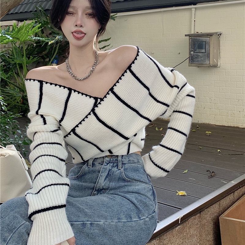 IELGY Áo Dệt Kim Trễ Vai Phong Cách Phương Tây Thời Trang Cho Nữ