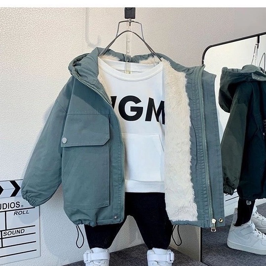 Áo Khoác Lót Lông Cừu Dày Dặn Phong Cách Mới Thời Trang Thu Đông 2022 Dành Cho Bé Trai