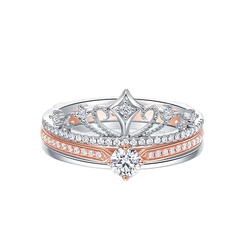 Nhẫn Mạ Bạc 925 2 Trong 1 Hình Vương Miện Công Chúa Disney