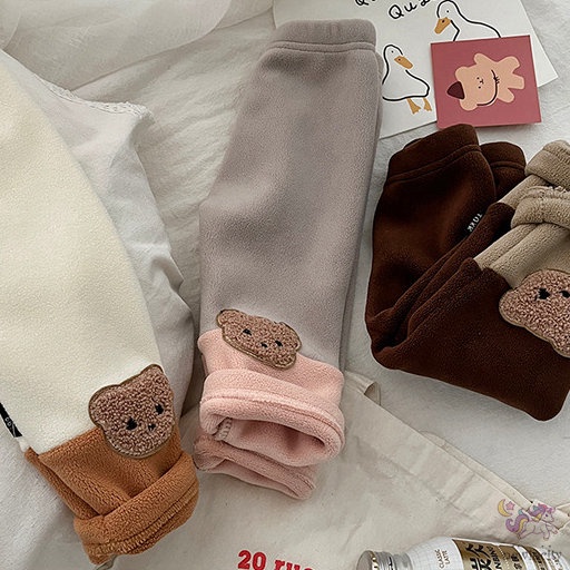 Quần Dài Đệm Nhung Dày Dặn In Họa Tiết Gấu Hoạt Hình Phong Cách Hàn Quốc Thời Trang Mùa Đông Cho Bé Trai