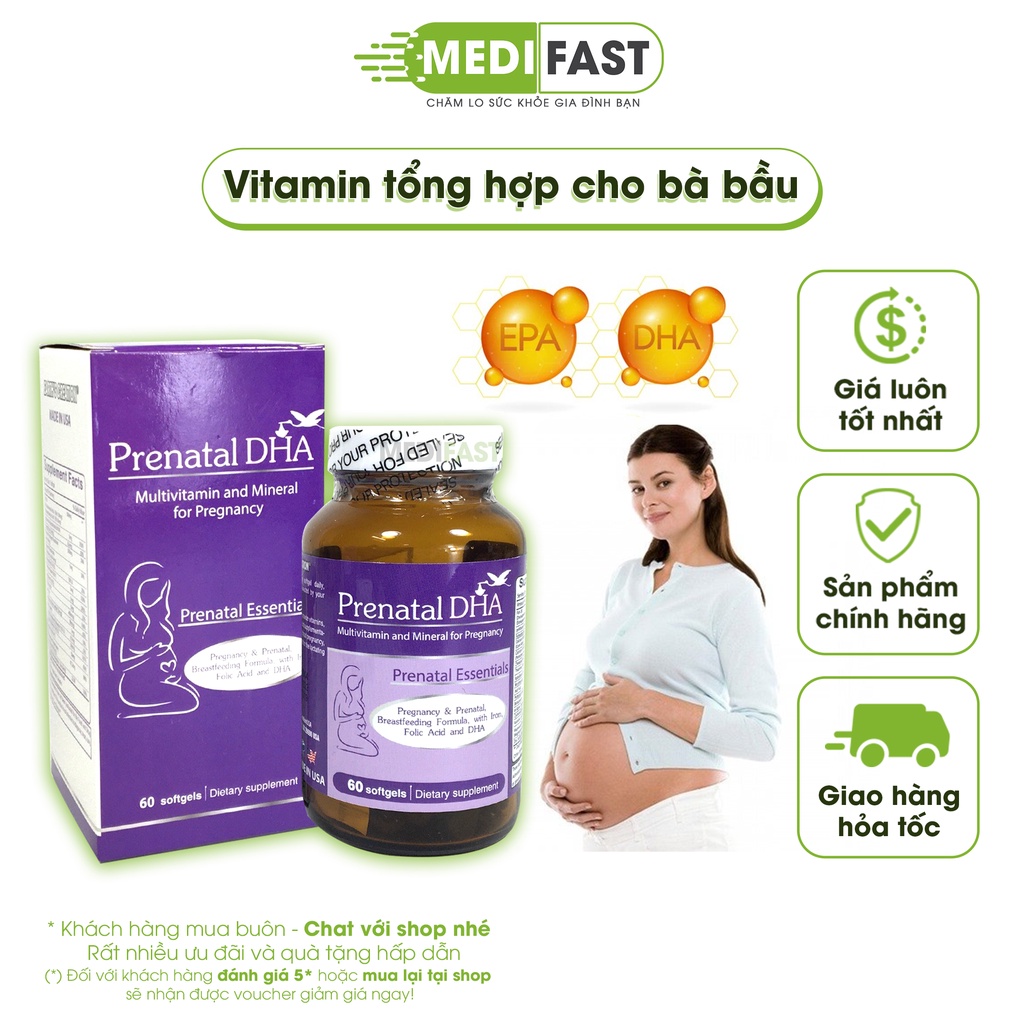 Vitamin tổng hợp cho mẹ bầu - Prenatal DHA từ Mỹ có Omega, DHA, sắt, canxi, acid folic cho mẹ bầu