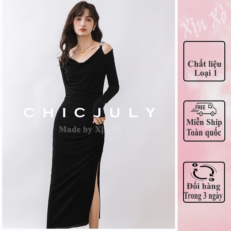Váy Body Dáng Dài Trễ Vai Rút Dây Cách Điệu Thời Trang Nữ Mẫu Mới Thu Đông
