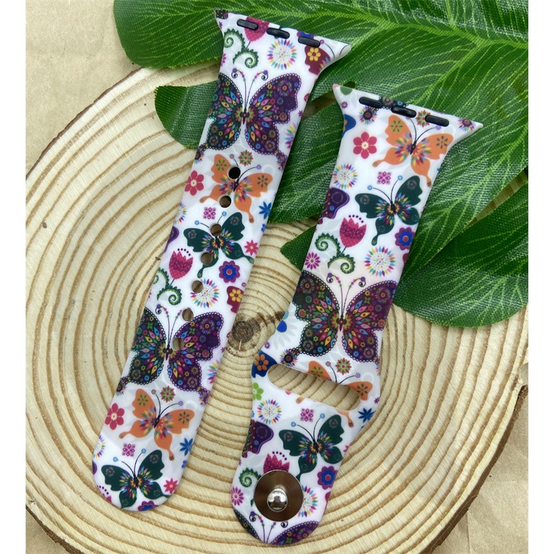 Dây Đồng Hồ Thông Minh Bằng Silicone In Hình Hoa &amp; Bướm Cho iWatch 7 / 6 / 5 / 4 / 3 / 2 / 1 / SE 38 / 40 / 41 / 42 / 44 / 45