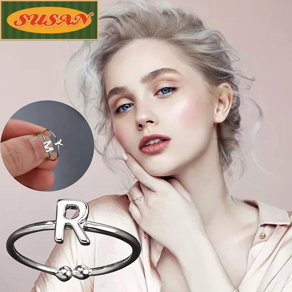 SUSANS Thời trang đơn giản 26 chữ cái nhẫn cặp đôi nhẫn hợp kim