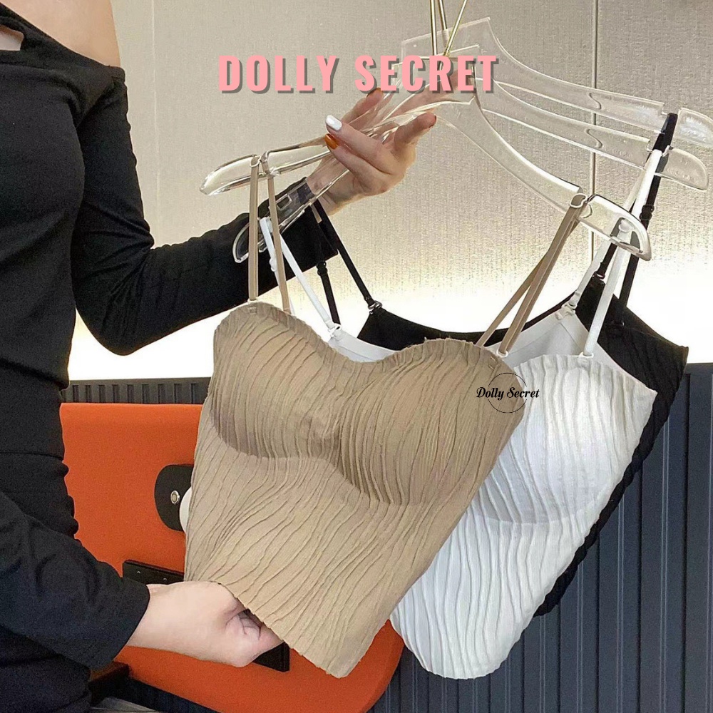 Áo 2 dây nữ có đệm ngực DOLLY SECRET bra chất su gân sóng nổi 8830