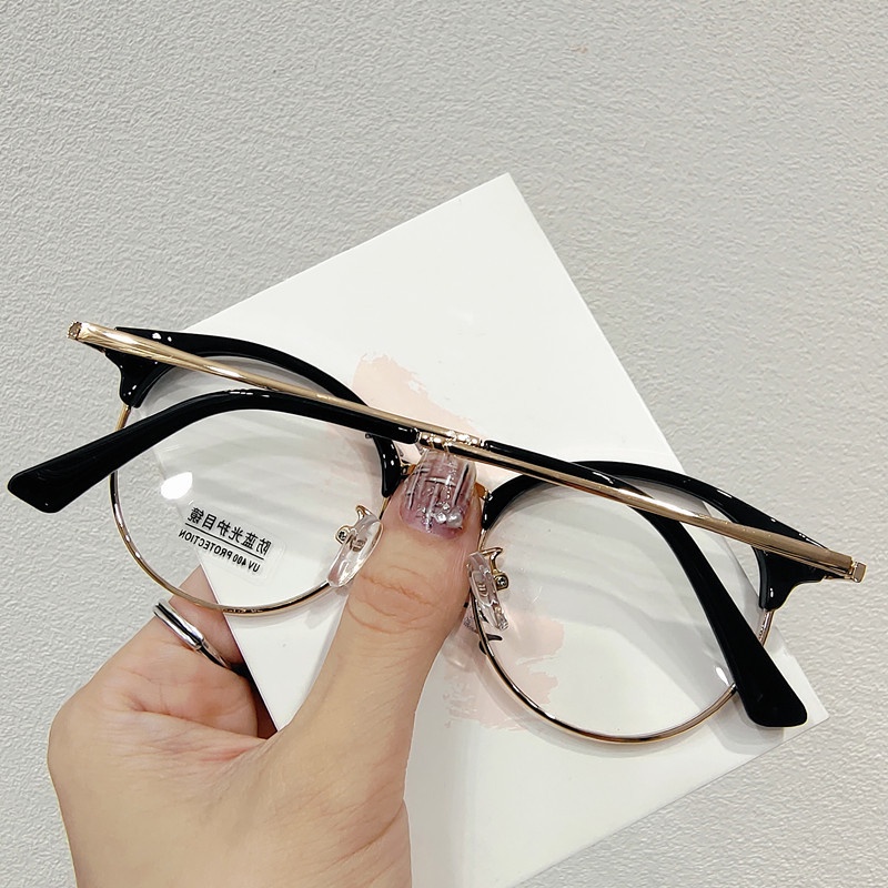 Gọng kính cận nữ nam cao cấp phong cách Hàn Quốc mắt kính không độ râm mát tròn ngố chống tia UV hit hot đẹp HANASO 113