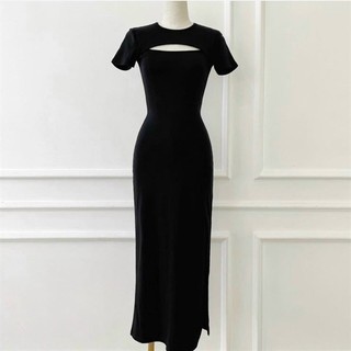 Đầm nữ cutout ngực xẻ dáng dài chất thun mặc đi chơi đi dạo phố Mụp Store