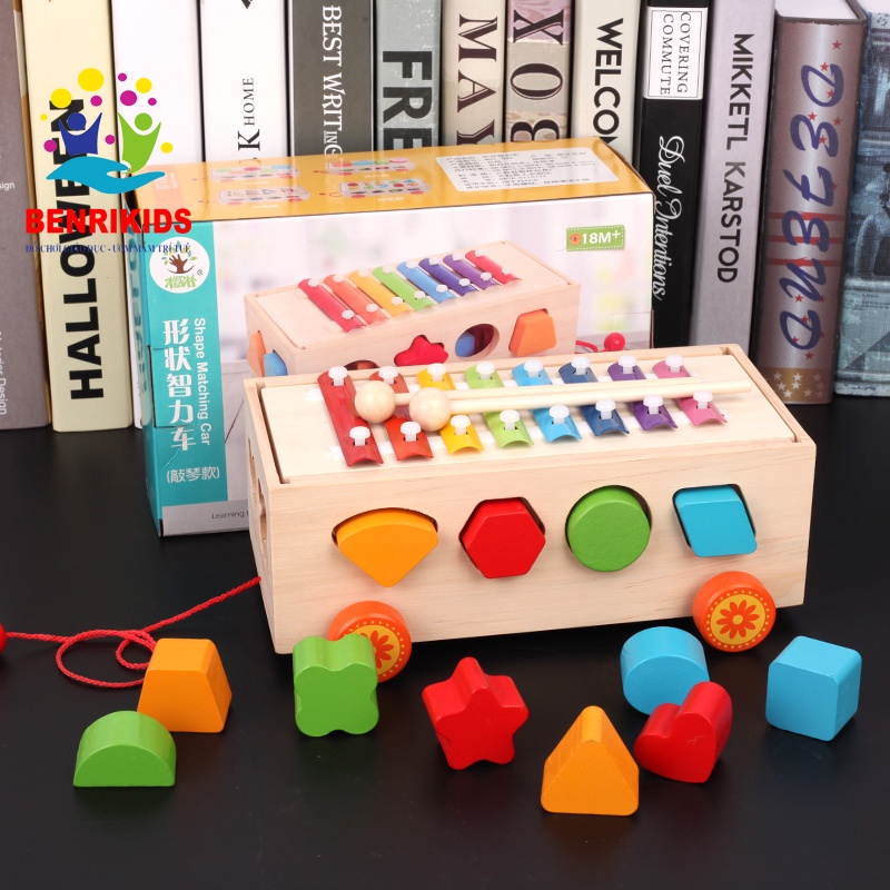 Đồ Chơi Xe Kéo Thả Hình Khối Kèm Đàn Xylyphone 8 Quãng Phát Âm Trong Trẻo Bằng Gỗ Benrikids