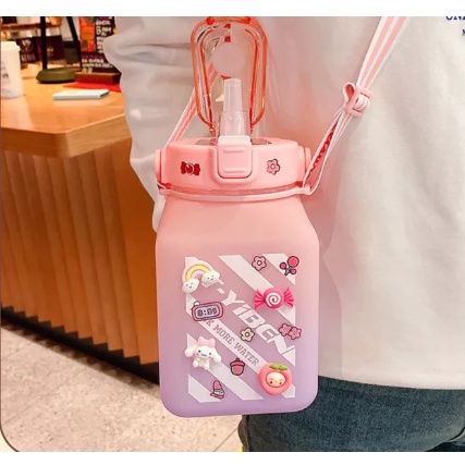 Bình Nước Pastel Siêu Đẹp 1.5 Lít Có Vạch Chia Mực Nước Phong Cách Thể Thao Tặng Sticker