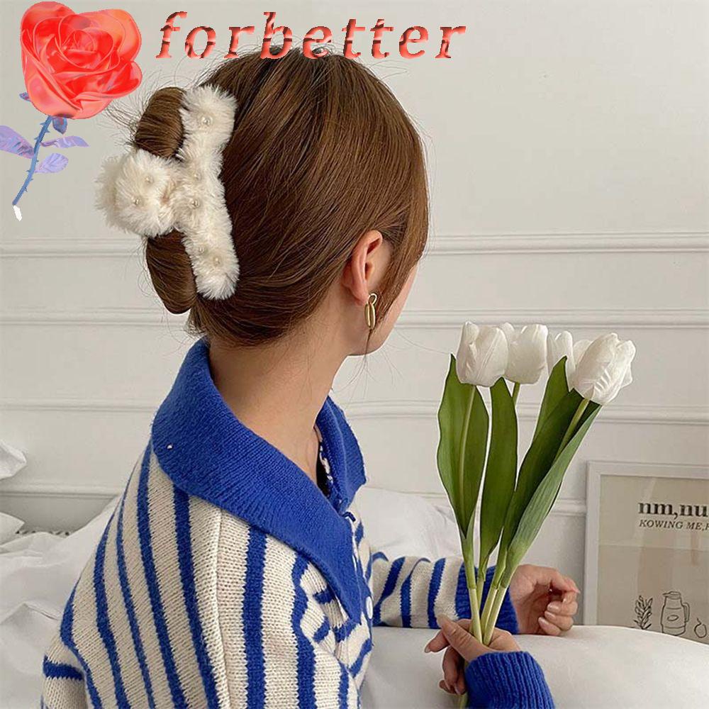 Kẹp tóc lông nhung đính ngọc trai nhân tạo nhiều màu phong cách Hàn Quốc thanh lịch cho nữ
