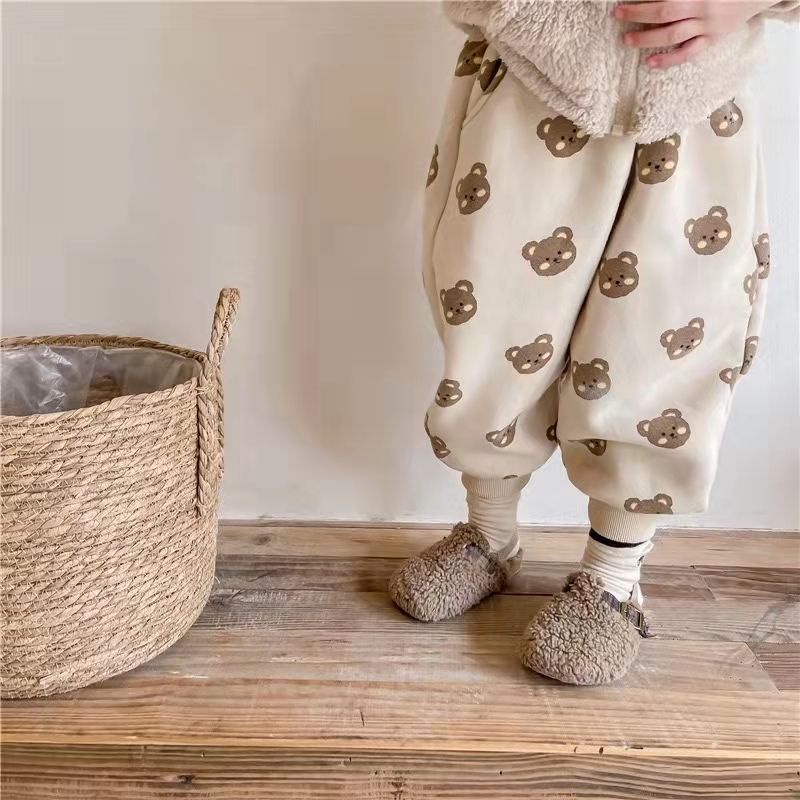 Quần Dài Thể Thao Vải Cotton Lót Lông Cừu Thời Trang Mùa Đông Cho Bé