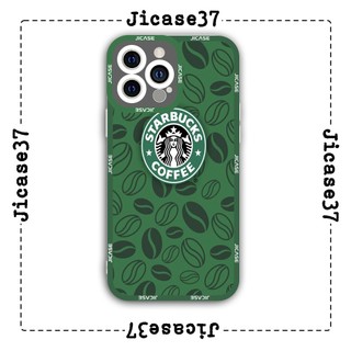 Ốp lưng iphone và samsung xiaomi oppo cạnh vuông Jicase cafe starbuck logo xanh 