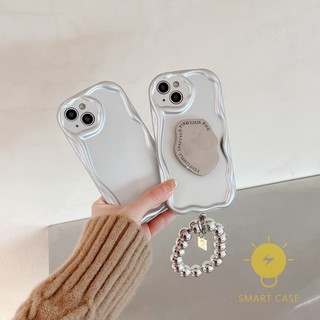 Case For iPhone 14 Pro Max [Matte Silver with Chain Pop Stand] Phone Case For iPhone 14 Pro Max Plus 13 12 Mini 11 X XS Max XR SE 8 7 Aesthetic Ins Newest Fashion Korean Style Retro Classic Cute Cartoon Couple Shockproof Protective TPU Cover Shell
