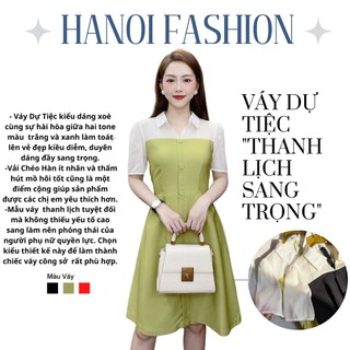 Váy công sở cổ sơ mi thiết kế tôn dáng váy xoè sang chảnh, đầm nữ sang chảnh