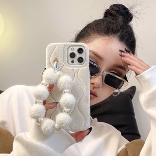 Ốp điện thoại ngắn sang trọng sang trọng có dây chuyền ngọc trai tương thích cho iPhone 15 14 13 12 11 Pro Max 14 Plus Ốp điện thoại ấm áp mùa đông