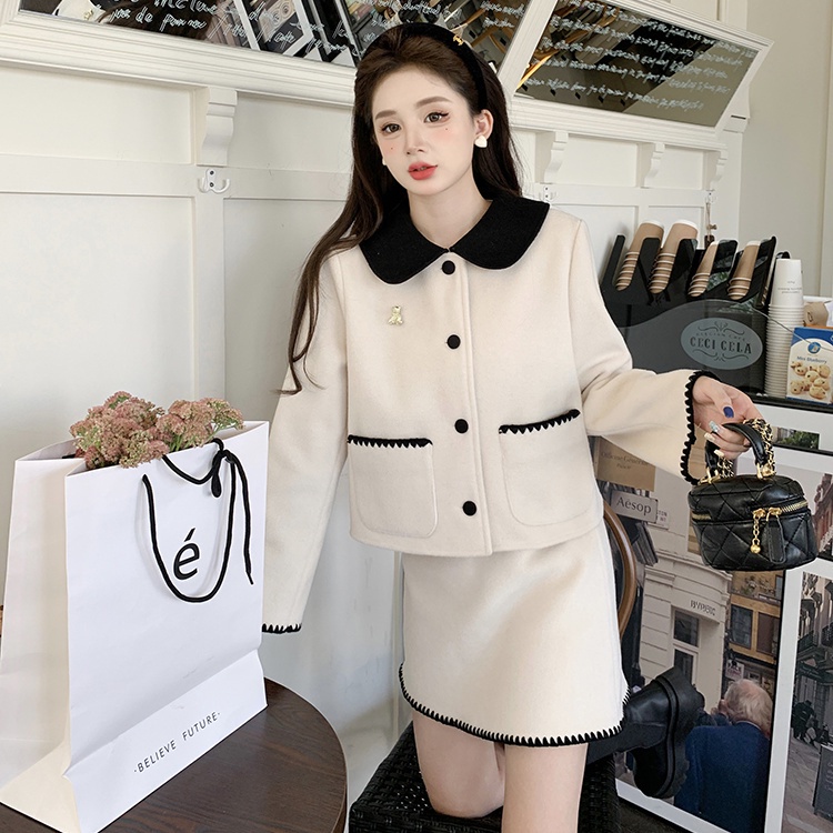 Set Áo Khoác Len Tay Dài Dáng Ngắn Phối Chân Váy Thời Trang Mùa Thu 2022 Cho Nữ