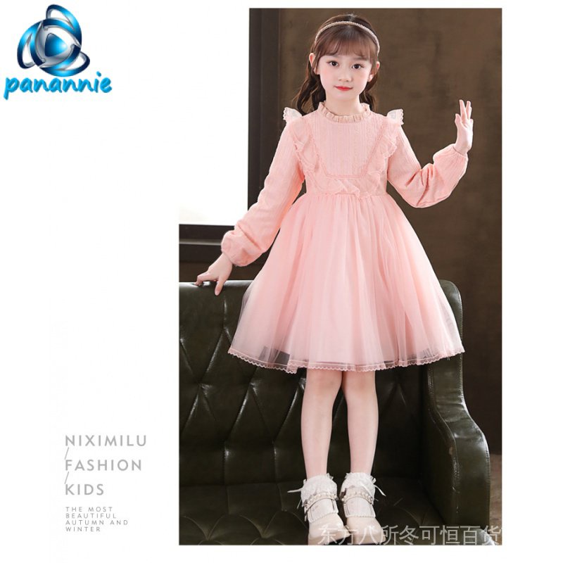 Đầm Công Chúa Dáng Chữ A Bằng Cotton Lông Cừu Phối Ren Thời Trang Thu Đông Cho Bé Gái