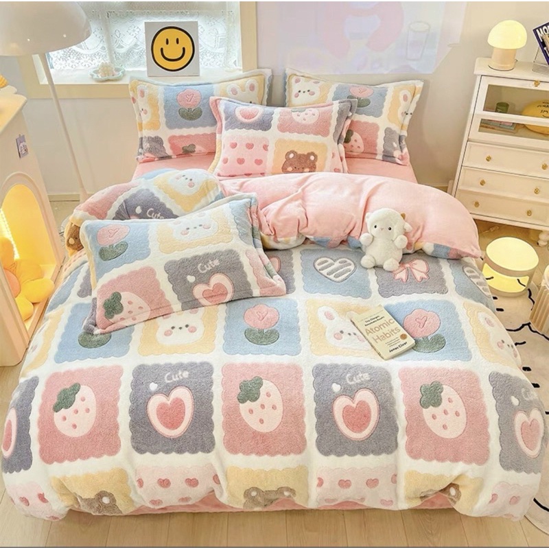SET CHĂN GA NỈ NHUNG SỮA HOẠT HÌNH