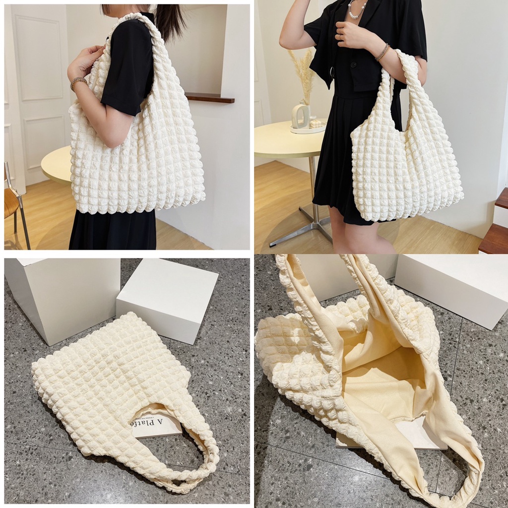 Túi tote đeo vai canvas xốp ô vuông đi học Ulzzang Bigsize 3 màu công sở có lớp lót hàng đẹp HT606