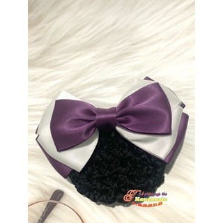 Kẹp tóc búi lưới handmade tím và trắng