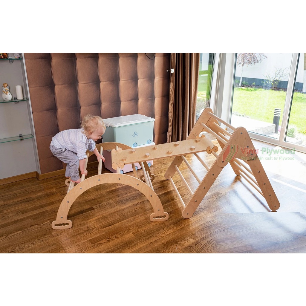 Bộ thang vân động montessori 5 chi tiết, sản xuất bằng plywood phủ melamin an toàn vơi trẻ em