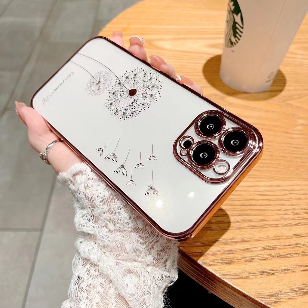 Ốp Hoa Đá Bồ Công Anh Mạ Viền Màu cho Iphone 7 8 plus 11 12 13 pro max 14 14 pro max