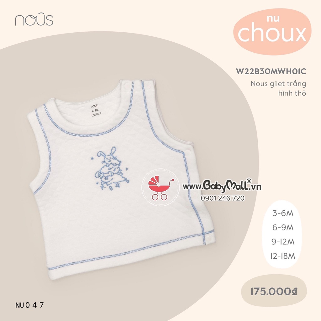 Áo Gile cài vai Nous Size Từ 3-6 Tháng Đến 12-18 Tháng