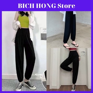 Quần Đũi Nữ Jogger Bo Gấu Màu Đen Trơn Có Túi Cạp Chun Freesize Bigsize