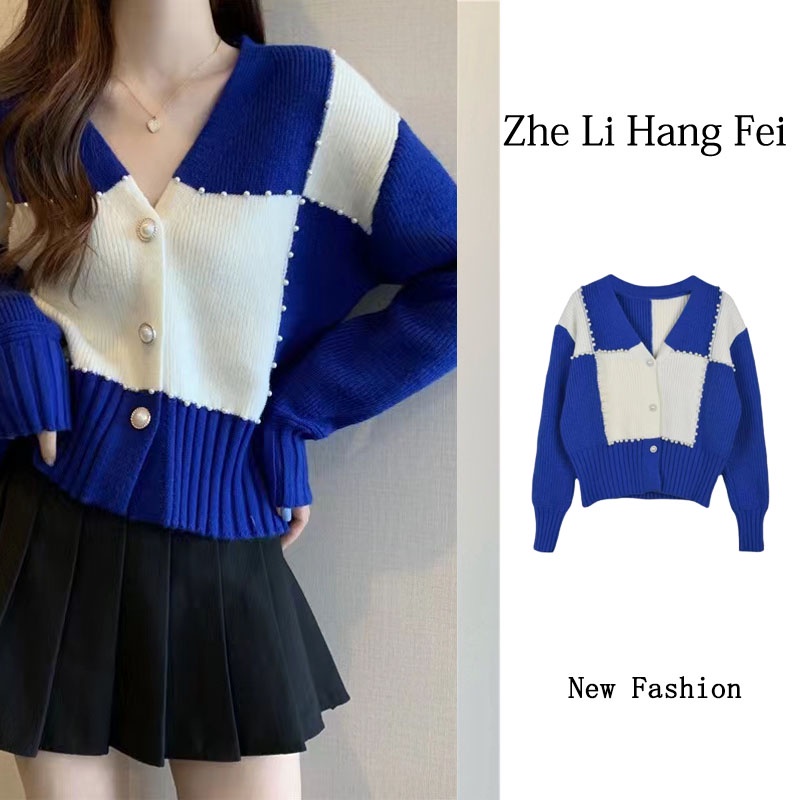 Áo Khoác Cardigan Dệt Kim Tay Dài Cổ Chữ V Lưng Cao Kiểu Dáng Quyến Rũ