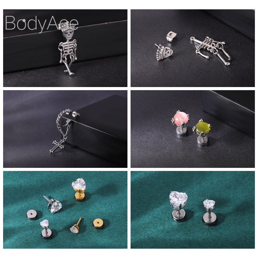 1 Khuyên Xỏ Sụn Tai Bằng Thép Không Gỉ Hình Đầu Lâu Phong Cách Gothic Punk