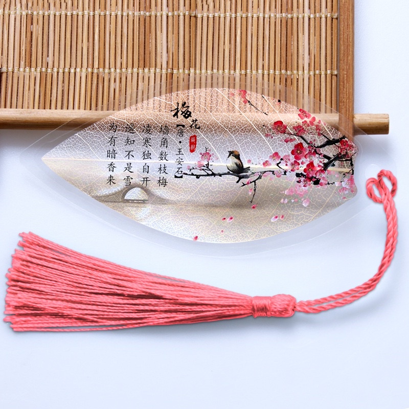 Bookmark gân lá phong cách cổ trang - dây tuyến