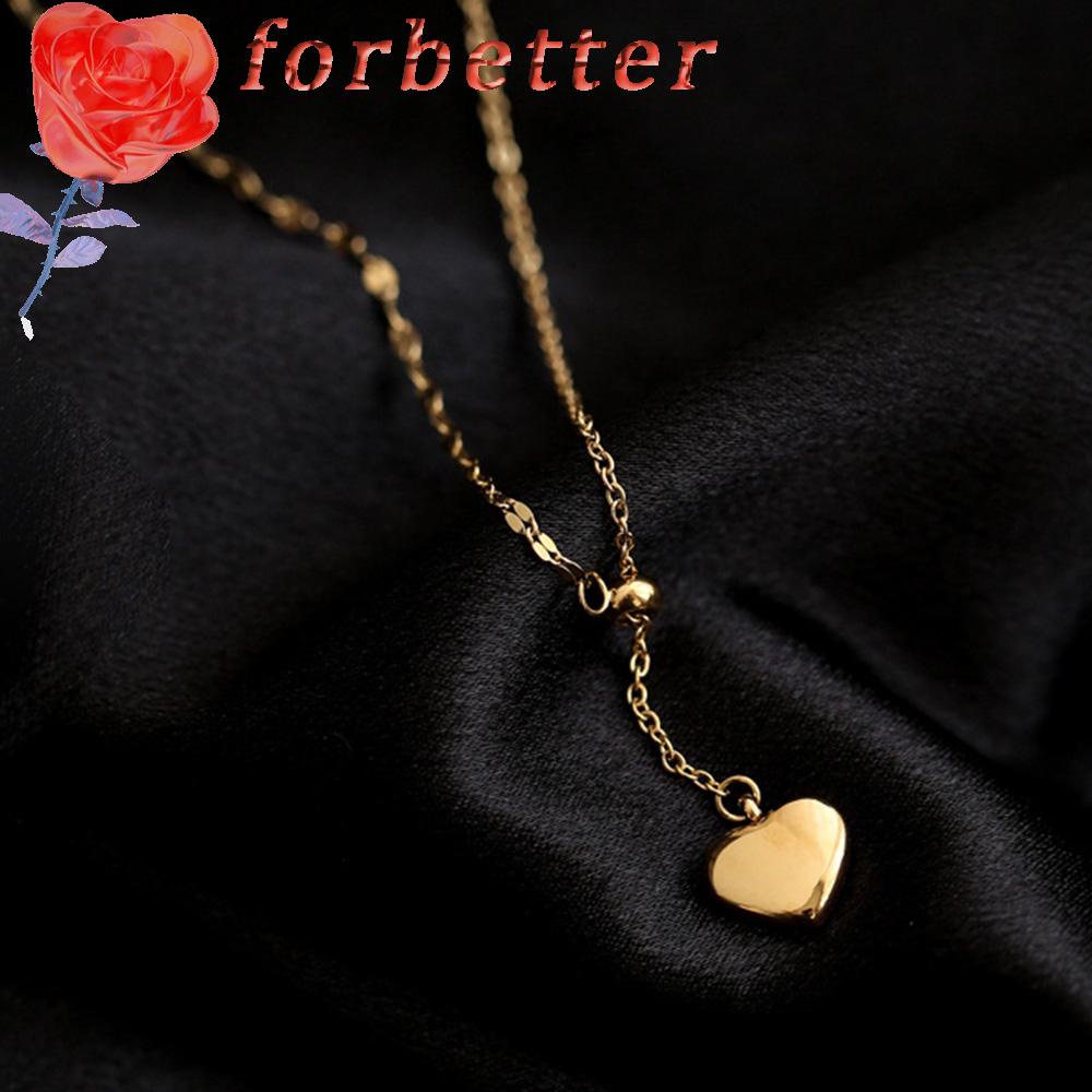 FORBETTER Adjustable Heart Necklace Never Fade Jewelry Clavicle Chain Pendant Fashion Personality Woman Titanium Steel Simple Heart Chocker/Multicolor