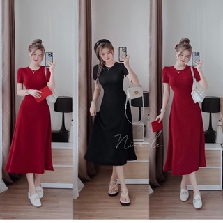 B603- váy nữ len tăm cộc tay xòe trơn